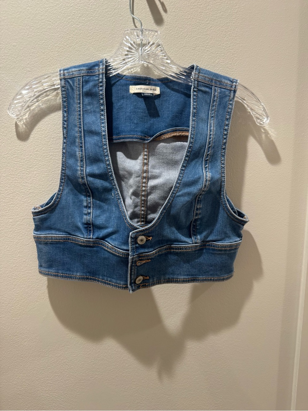 American Eagle Outfitters Blue Denim Cropped Vest